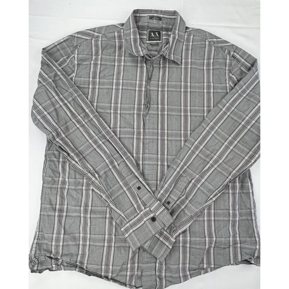 AX Armani Exchange Mens Slim Fit Jambe Ajustee Plaid Long Sleeve Shirt Size XL
